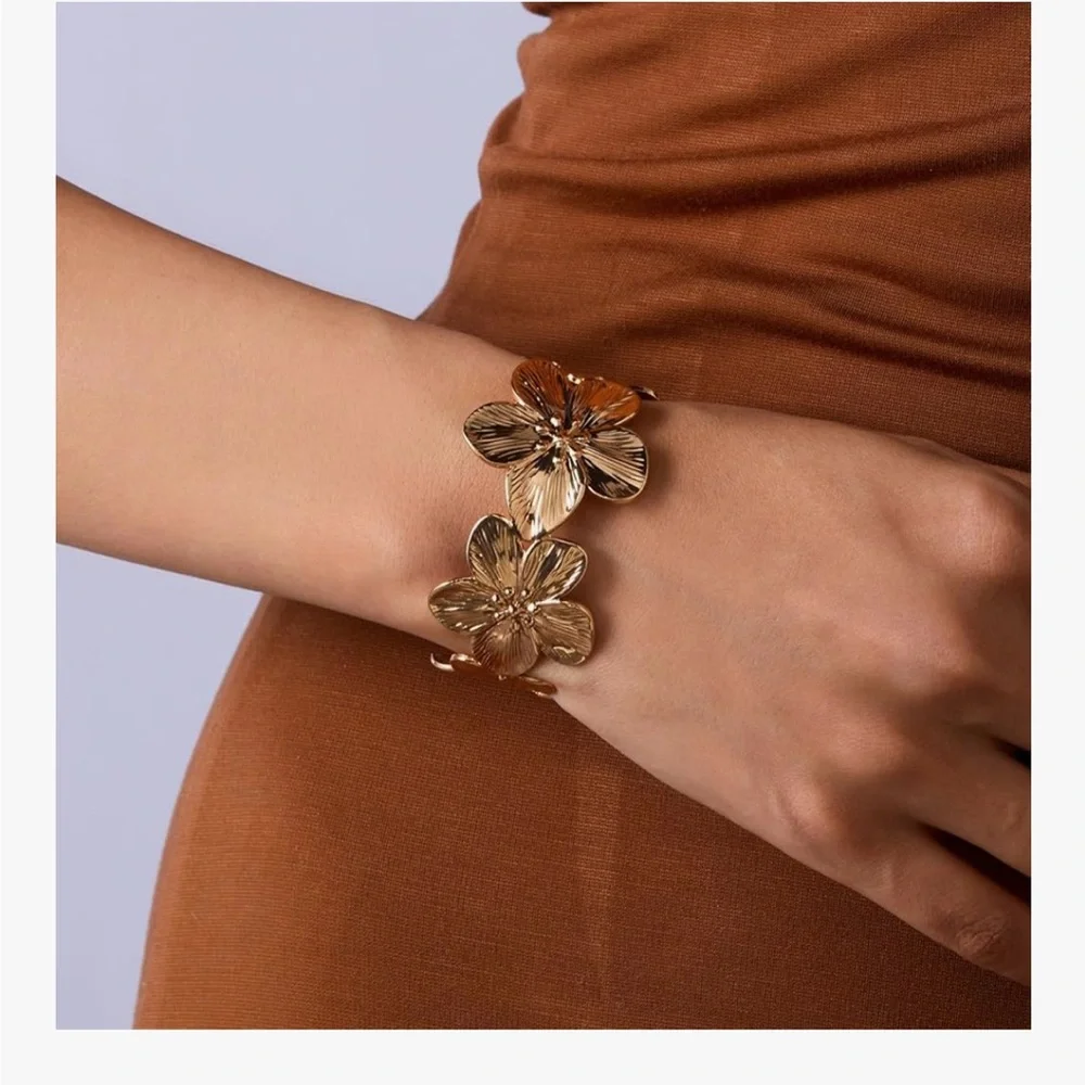 Gold Floral Cuff Bracelet